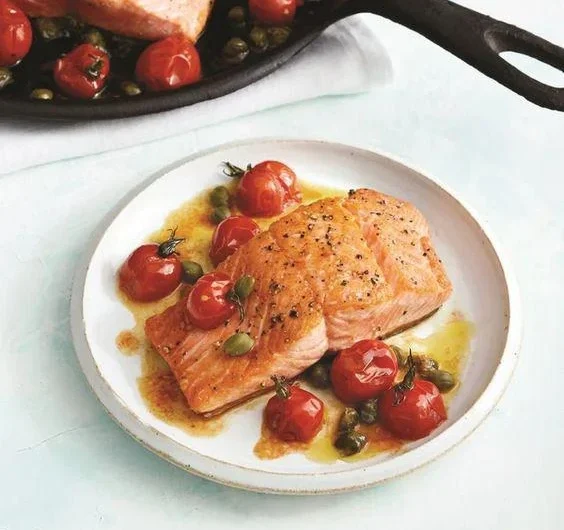 brown-butter salmon with tomatoes and capers